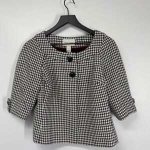 White House Black Market Houndstooth Cropped Jacket Womens 10 Wool Blend Buttons